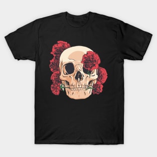 Skull With Flowers - Hand Drawn T-Shirt